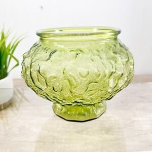 1960's E O Brody Green Glass Bowl: Vintage Crinkle Glass